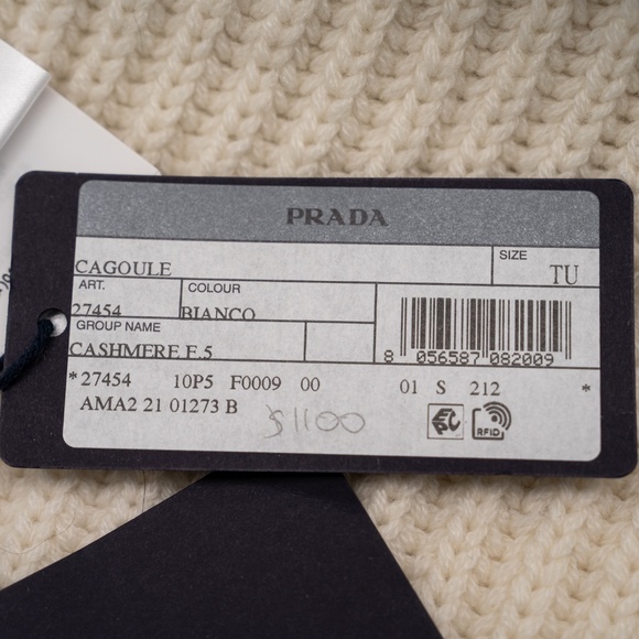 Prada intarsia-knit Logo Cashmere Neck Warmer With Hood / Scarf Balaclava White - Picture 5 of 6